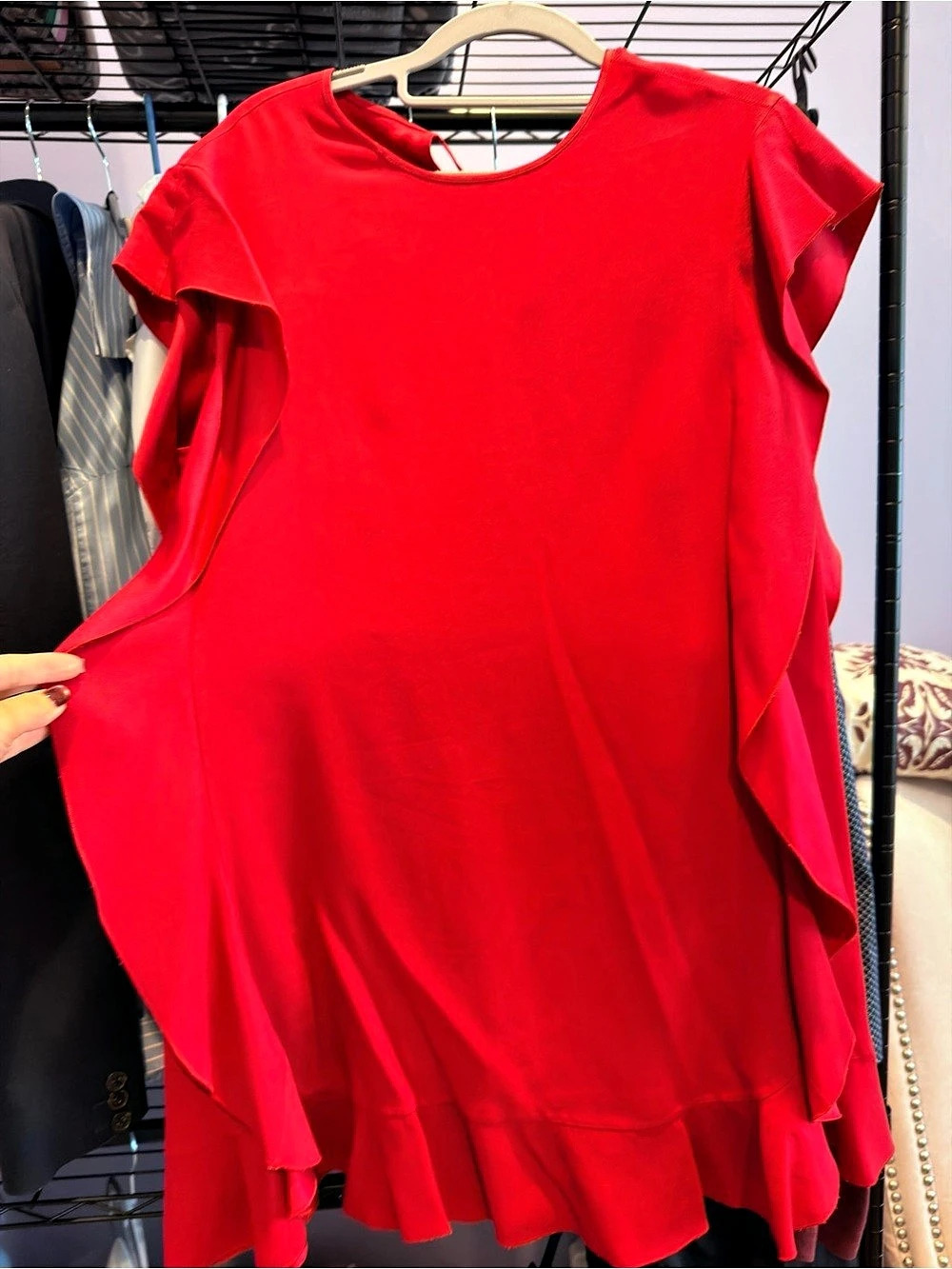 Red Ruffle Blouse Like New
